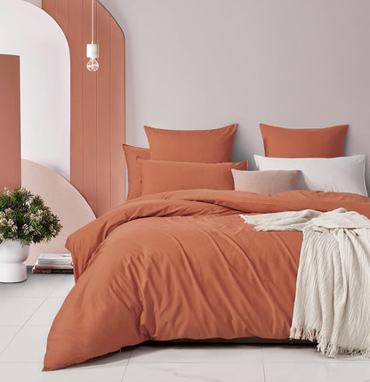 100% Cotton Vintage Washed Bed Quilt Cover Set - Brick - Queen Size