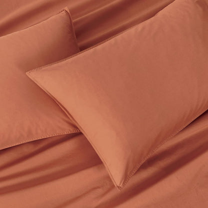 100% Cotton Vintage Washed Bed Quilt Cover Set - Brick - Queen Size