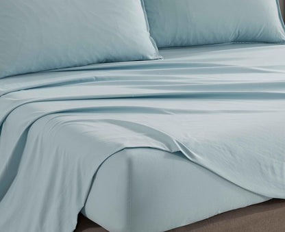 Vintage Washed Microfibre Sheet Set (Blue, Queen)