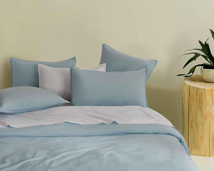 Vintage Washed Microfibre Quilt Cover Set (Blue, King)