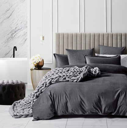 Corduroy Velvet King Bed Quilt Cover Set-Charcoal