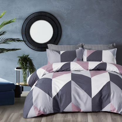 100% Cotton Reversible Quilt Cover Set - Dylan - King Size