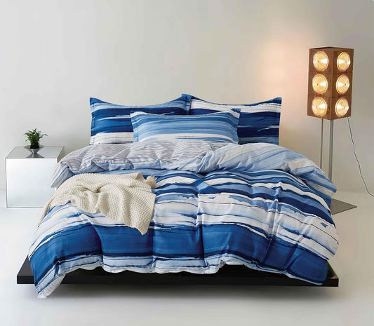 Print Microfibre Quilt Cover Set - Ultra Soft with Zipper Closure (Ethan, King Size)
