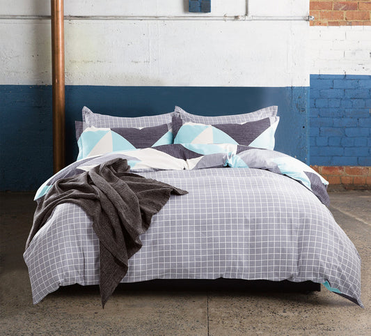 100% Cotton Reversible Quilt Cover Set - Modern City - King Size