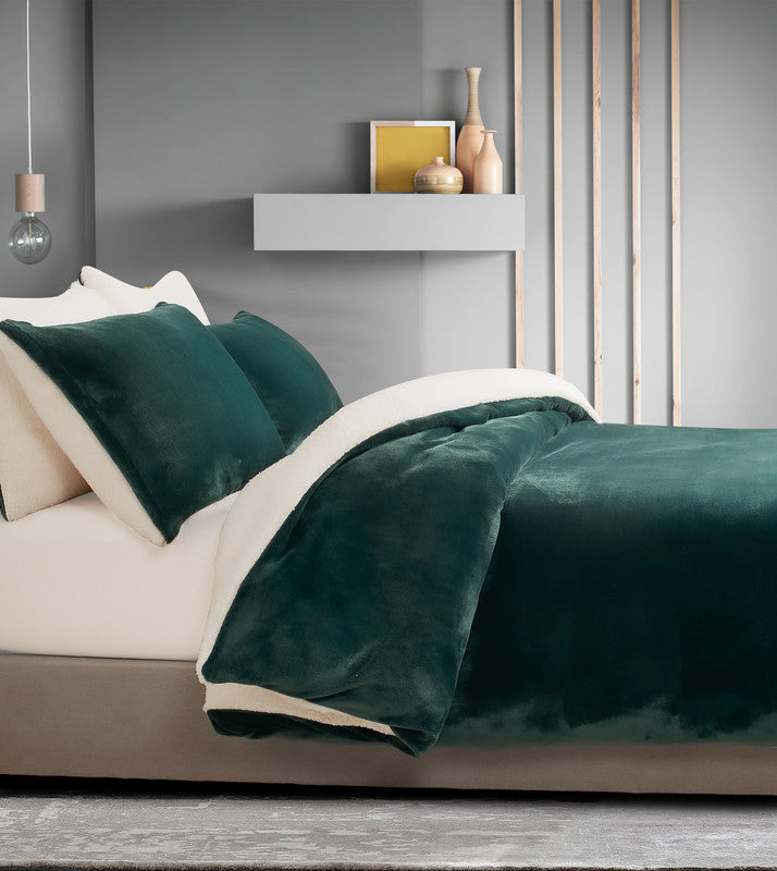 2-in-1 Teddy Sherpa Quilt Cover Set (King Size - Emerald Green)
