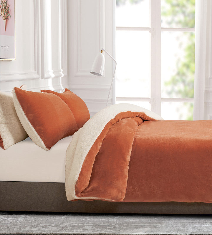2-in-1 Teddy Sherpa Quilt Cover Set (King Size - Terracotta)