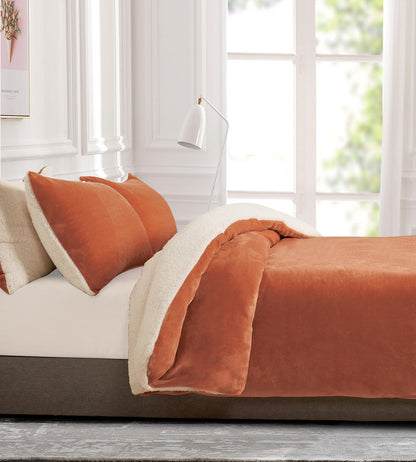 2-in-1 Teddy Sherpa Quilt Cover Set (King Size - Terracotta)
