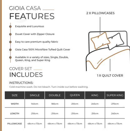 100% Premium Tufted Microfibre Quilt Cover Set - Ultra-Soft, Durable Embroidery Bedding Comforter Set - Machine Washable & Zipper Closure - Caramel - King