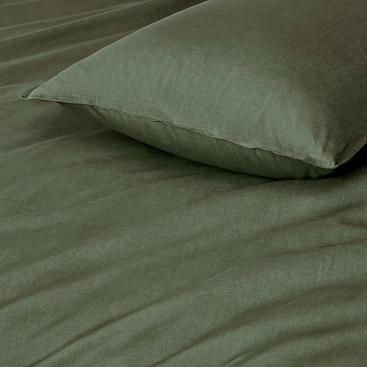 100% Cotton Vintage Washed Bed Quilt Cover Set - Khaki Green - King Size