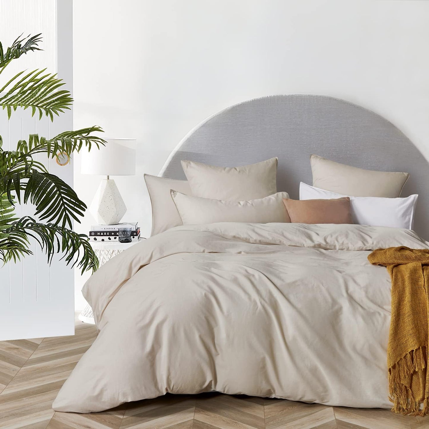 100% Cotton Vintage Washed Bed Quilt Cover Set - Natural - King Size