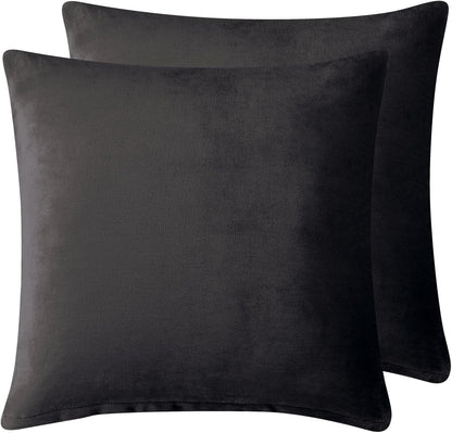 Teddy Sherpa Twin-Pack European Pillowcases - Soft Reversible Velvet & Sherpa Cushion Covers - Machine Washable with Zipper Closure -  65x65cm - Charcoal