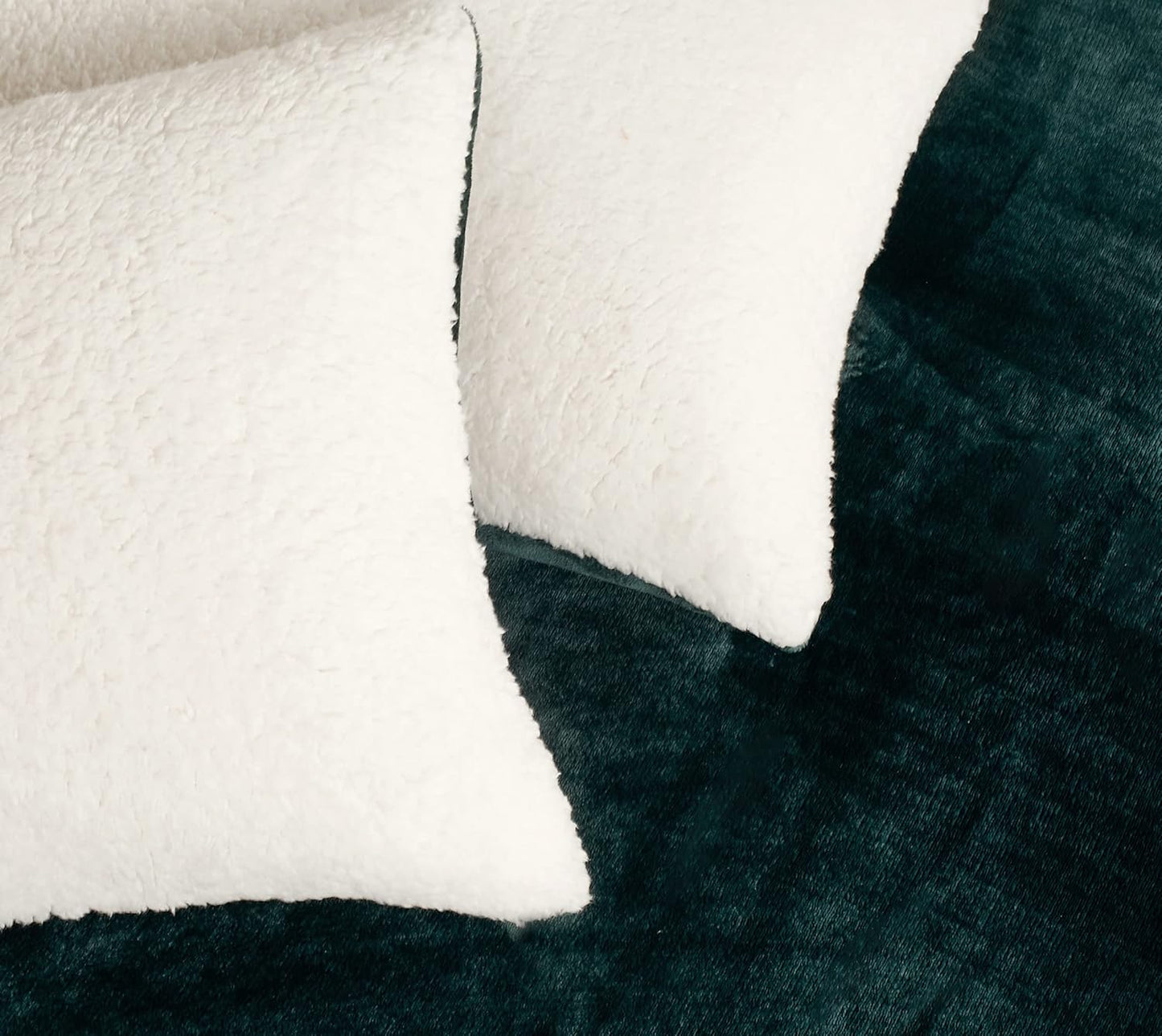 Teddy Sherpa Twin-Pack European Pillowcases - Soft Reversible Velvet & Sherpa Cushion Covers - Machine Washable with Zipper Closure -  65x65cm - Emerald Green