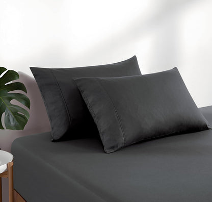 100% Vintage Washed Cotton Fitted Sheet Combo Set – 100% Natural Cotton, Ultra Soft & Breathable – Includes Fitted Sheet & Pillowcases – Machine Washable (Charcoal, King Single)