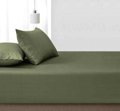100% Vintage Washed Cotton Fitted Sheet Combo Set – 100% Natural Cotton, Ultra Soft & Breathable – Includes Fitted Sheet & Pillowcases – Machine Washable (Khaki Green, King Single)