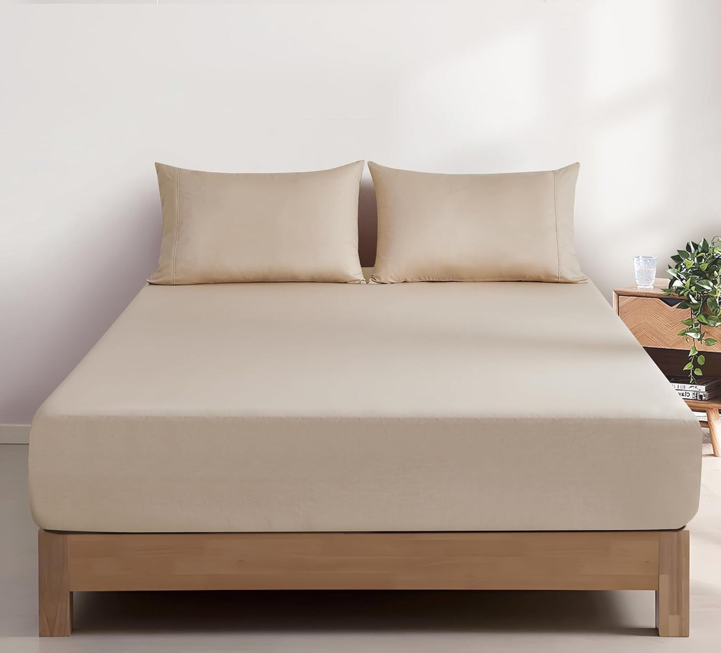 100% Vintage Washed Cotton Fitted Sheet Combo Set – 100% Natural Cotton, Ultra Soft & Breathable – Includes Fitted Sheet & Pillowcases – Machine Washable (Natural, King Single)