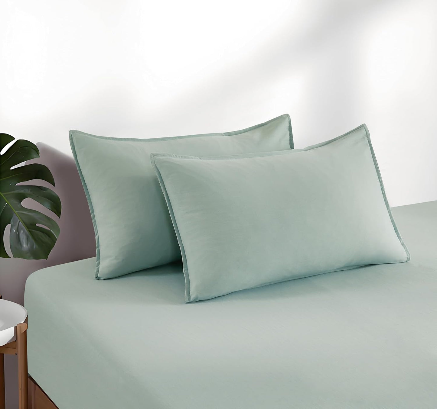 100% Vintage Washed Microfibre Fitted Sheet Set – Ultra Soft & Lightweight All-Season Fitted Sheet with 1 Pillowcase (Sage, King Single Size)