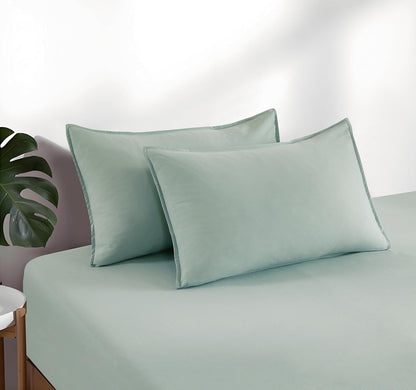100% Vintage Washed Microfibre Fitted Sheet Set – Ultra Soft & Lightweight All-Season Fitted Sheet with 1 Pillowcase (Sage, King Single Size)