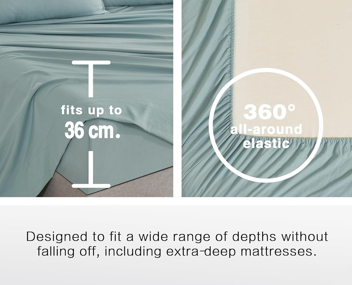 100% Vintage Washed Microfibre Fitted Sheet Set – Ultra Soft & Lightweight All-Season Fitted Sheet with 1 Pillowcase (Seafoam, King Single Size)