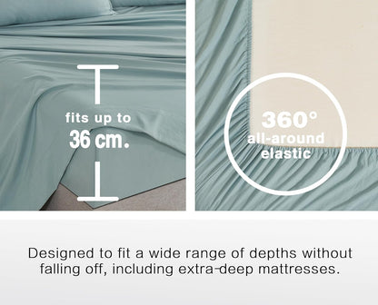 100% Vintage Washed Microfibre Fitted Sheet Set – Ultra Soft & Lightweight All-Season Fitted Sheet with 1 Pillowcase (Seafoam, King Single Size)