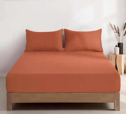100% Vintage Washed Microfibre Fitted Sheet Set – Ultra Soft & Lightweight All-Season Fitted Sheet with 1 Pillowcase (Terracotta, King Single Size)