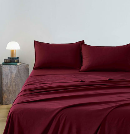 Vintage Washed Microfibre Sheet Set (Burgundy, King Single)