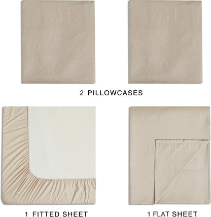 Vintage Washed Microfibre Sheet Set with 1 Pillowcase - Linen - King Single