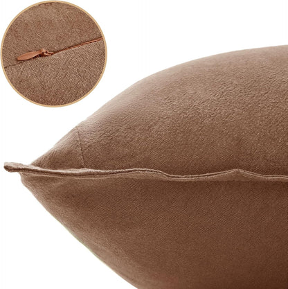 Linen Cushion Covers - 30% Linen 70% Cotton Blend, Soft & Breathable with Hidden Zipper Design - Cocoa Brown, 30cm x 50cm (Twin Pack)
