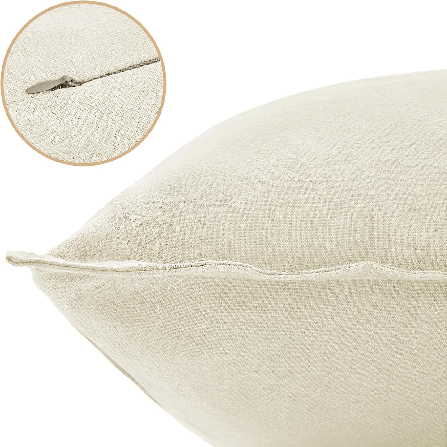 Linen Cushion Covers - 30% Linen 70% Cotton Blend, Soft & Breathable with Hidden Zipper Design - Linen, 45cm x 45cm (Twin Pack)