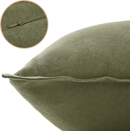 Linen Cushion Covers - 30% Linen 70% Cotton Blend, Soft & Breathable with Hidden Zipper Design - Olive Green, 45cm x 45cm (Twin Pack)