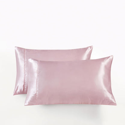 Satin Pillowcases - Silky Soft Polyester Satin with Zipper Closure - Pink, 48cm x 73cm (Twin Pack)