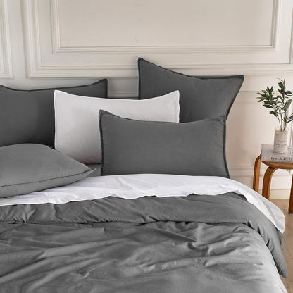 Vintage Washed Microfibre Quilt Cover Set (3Pcs) - Grey - Super King Size