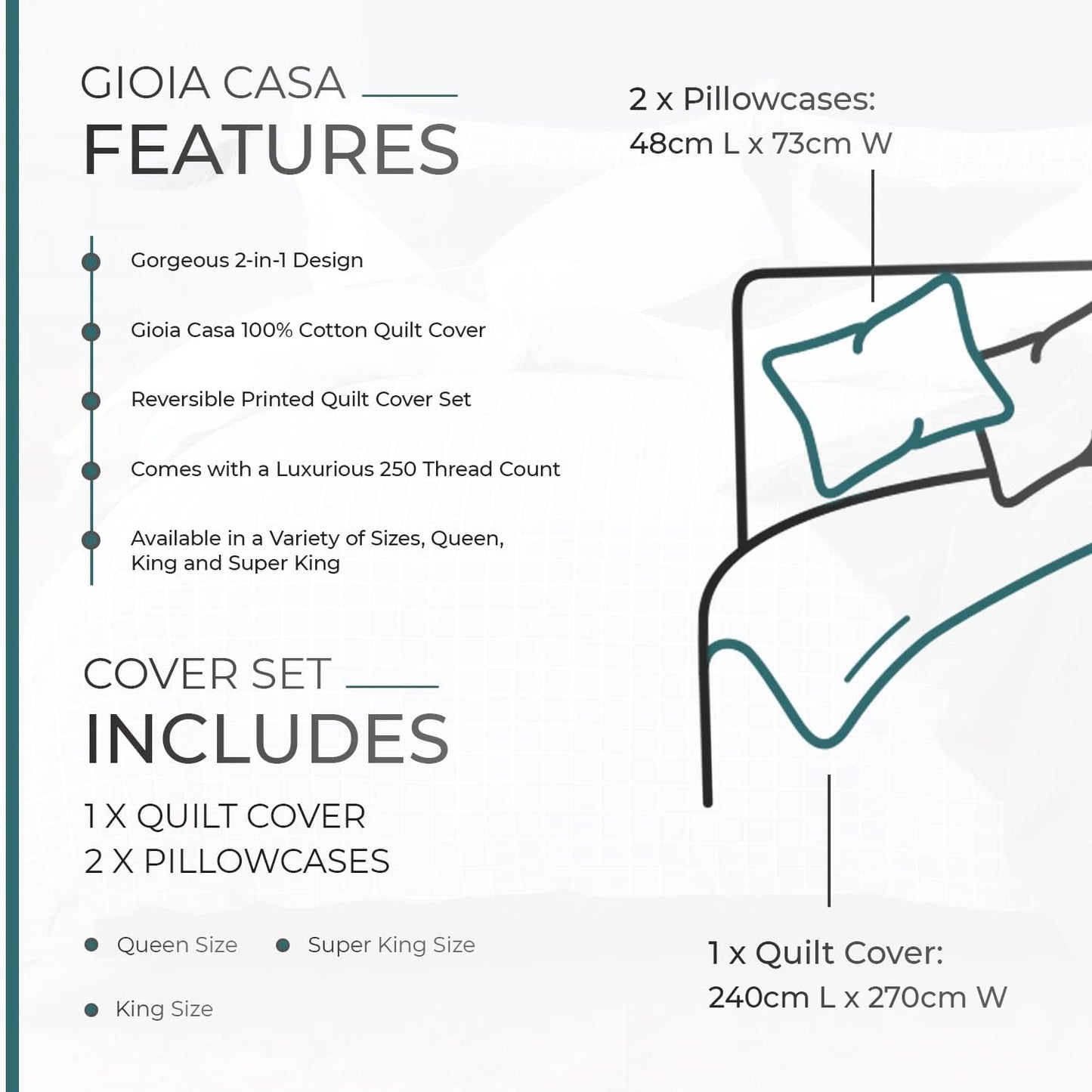 100% Cotton Hugo Reversible Printed Quilt Cover Set - Super King Size