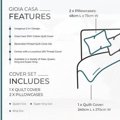 100% Cotton Hugo Reversible Printed Quilt Cover Set - Super King Size
