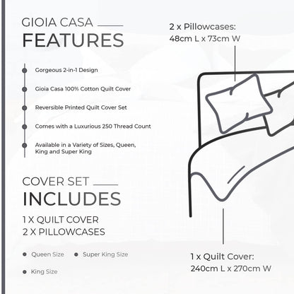 100% Cotton Manhattan Reversible Printed Quilt Cover Set - Super King Size