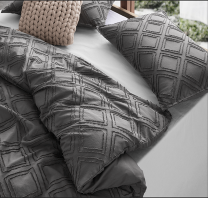 100% Premium Tufted Microfibre Quilt Cover Set - Ultra-Soft, Durable Embroidery Bedding Comforter Set - Machine Washable & Zipper Closure - Smoke - Super King