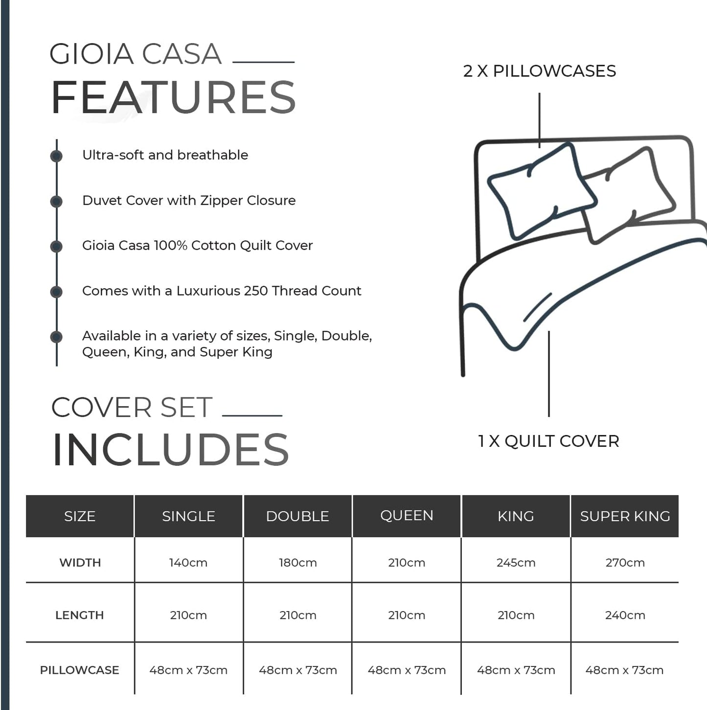 100% Cotton Vintage Washed Bed Quilt Cover Set - Dark Indigo - Super King Size