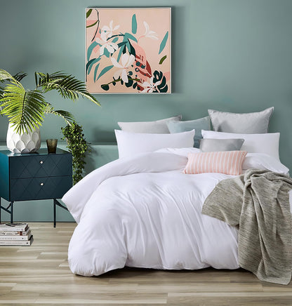 100% Jersey Cotton Quilt Cover Set - White - Super King