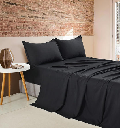 Vintage Washed Microfibre Sheet Set with 2 Pillowcases - Black - Super King