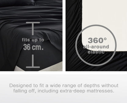 Vintage Washed Microfibre Sheet Set with 2 Pillowcases - Black - Super King
