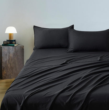 Vintage Washed Microfibre Sheet Set with 2 Pillowcases - Black - Super King