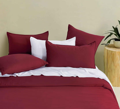 Twin Pack Vintage Washed Microfibre Standard Pillowcase (Burgundy, Standard)