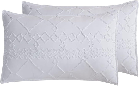 TUFTED MICROFIBRE SUPER SOFT TWIN PACK STANDARD PILLOWCASES-WHITE