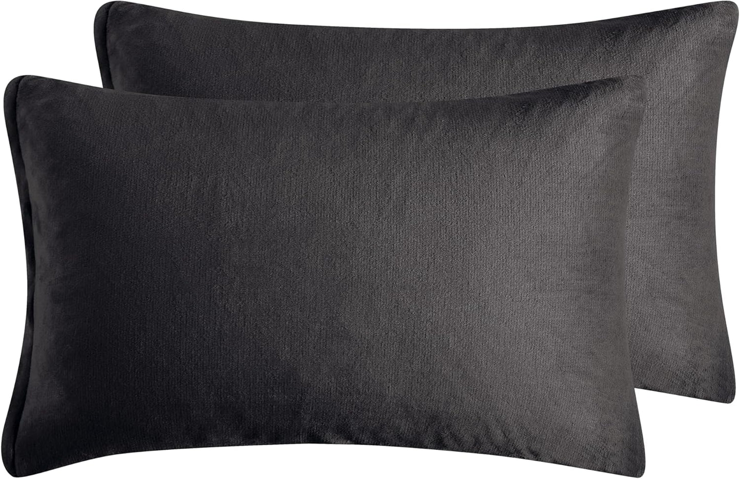 Teddy Sherpa Twin-Pack Standard Pillowcases - Soft Reversible Velvet & Sherpa Cushion Covers - Machine Washable with Zipper Closure -  48x73cm - Charcoal