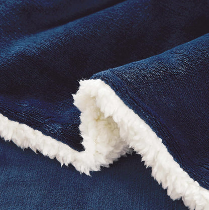Teddy Sherpa Twin-Pack Standard Pillowcases - Soft Reversible Velvet & Sherpa Cushion Covers - Machine Washable with Zipper Closure -  48x73cm - Navy Blue