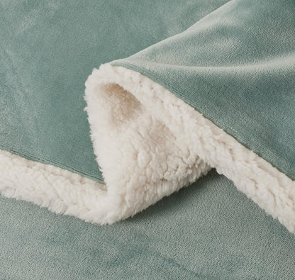 Teddy Sherpa Twin-Pack Standard Pillowcases - Soft Reversible Velvet & Sherpa Cushion Covers - Machine Washable with Zipper Closure -  48x73cm - Sage Green