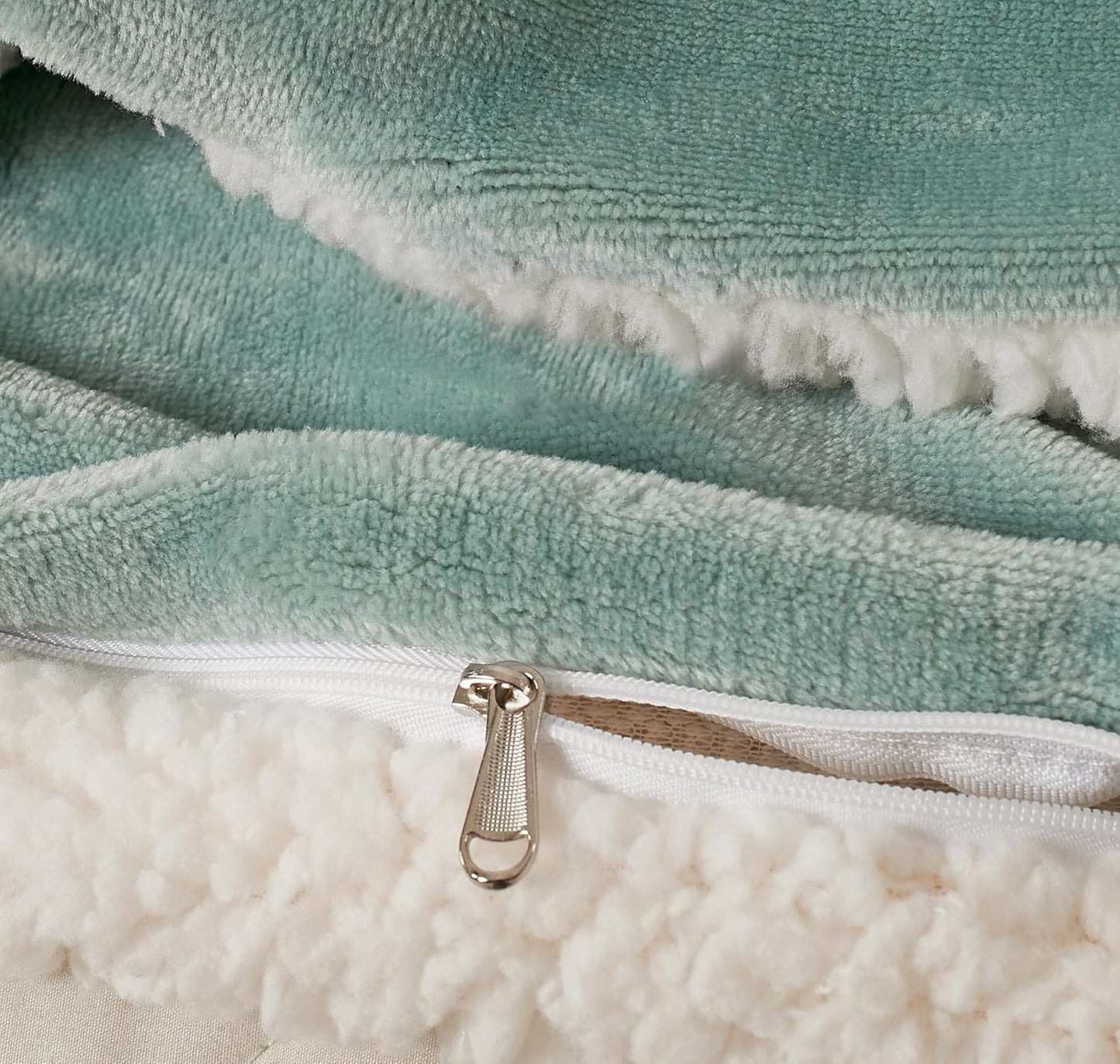 Teddy Sherpa Twin-Pack Standard Pillowcases - Soft Reversible Velvet & Sherpa Cushion Covers - Machine Washable with Zipper Closure -  48x73cm - Sage Green