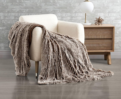 Double Sided Fx Fur Shaggy Throw Blanket - Chestnut