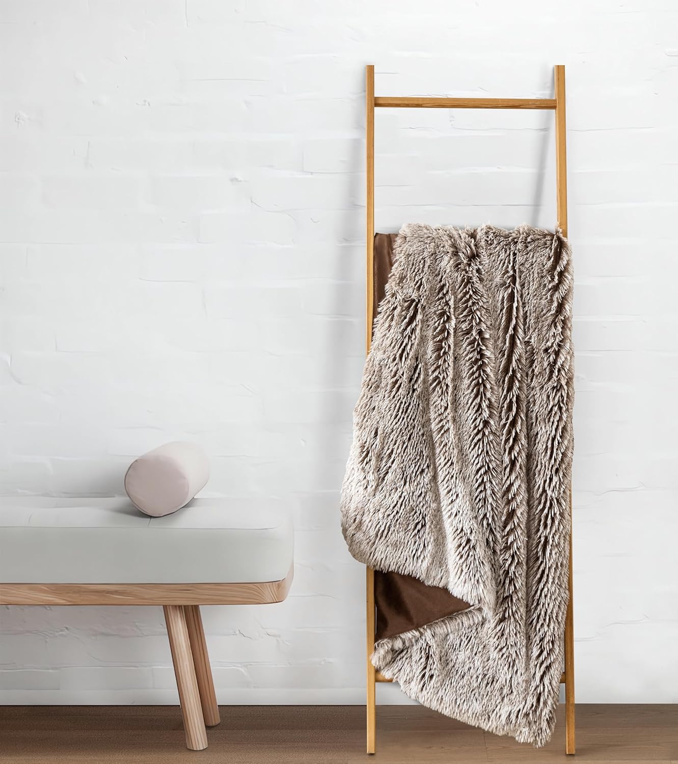 Double Sided Fx Fur Shaggy Throw Blanket - Chestnut