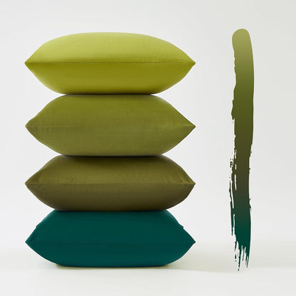 Velvet Cushion Covers - Ultra Soft Microfibre Velvet with Hidden Zipper - Gradient Green, 45cm*45cm (Pack of 4)