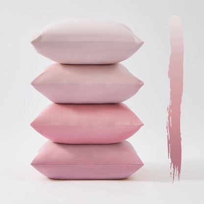 Velvet Cushion Covers - Ultra Soft Microfibre Velvet with Hidden Zipper - Gradient Pink, 45cm*45cm (Pack of 4)